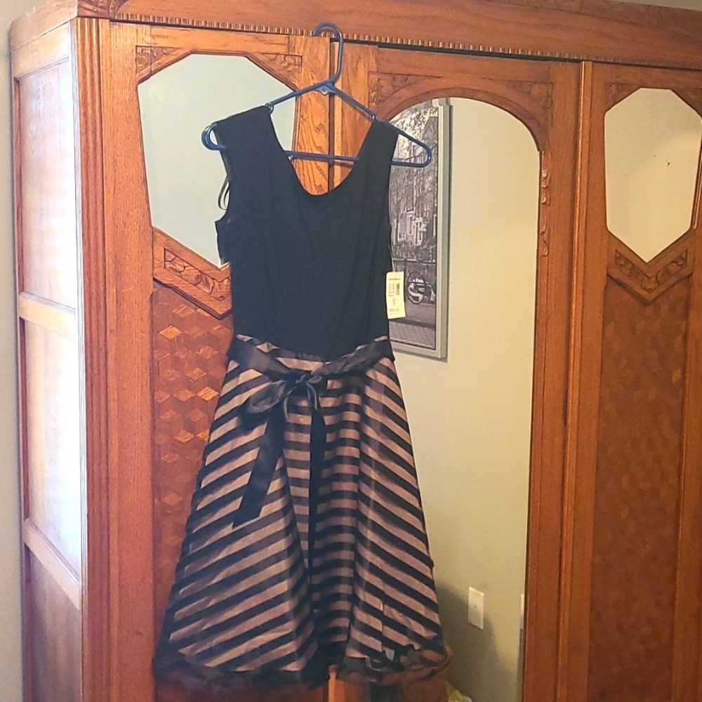 Black and beige-gold cocktail dress